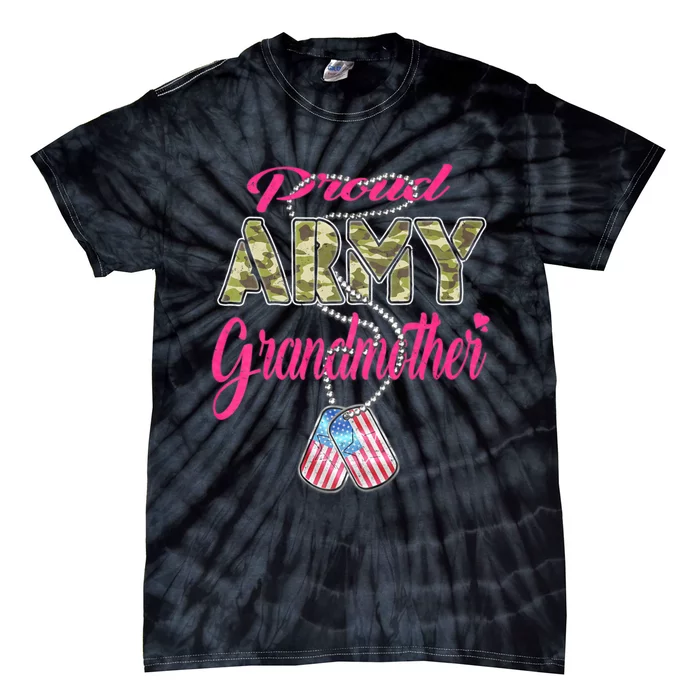 Proud Army Grandmother Camo Us Flag Dog Tag Military Grandma Tie-Dye T-Shirt