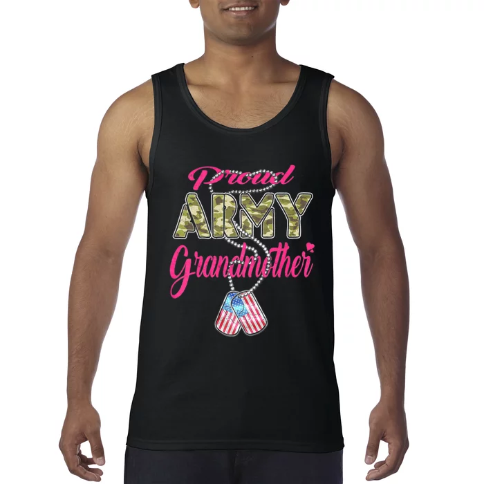 Proud Army Grandmother Camo Us Flag Dog Tag Military Grandma Tank Top