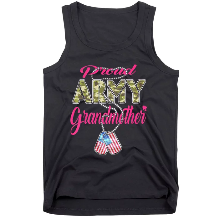 Proud Army Grandmother Camo Us Flag Dog Tag Military Grandma Tank Top