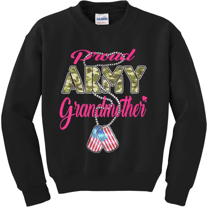 Proud Army Grandmother Camo Us Flag Dog Tag Military Grandma Kids Sweatshirt