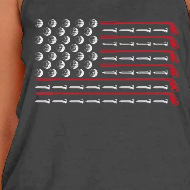 Patriotic American Golfer Gift USA Flag Golf Club Golf Women's Knotted Racerback Tank