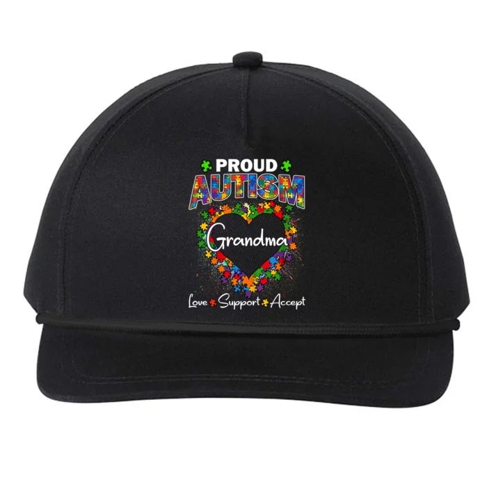 Proud Autism Grandma Love Support Accept Heart Cool Gift Snapback Five-Panel Rope Hat