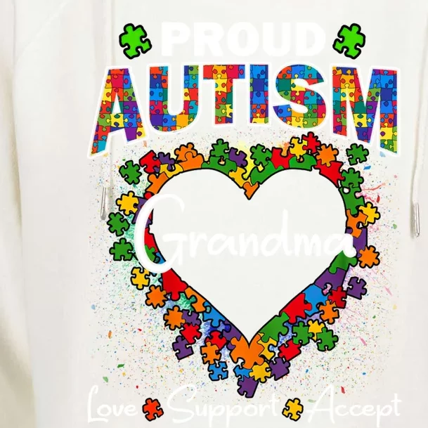 Proud Autism Grandma Love Support Accept Heart Cool Gift Womens Funnel Neck Pullover Hood