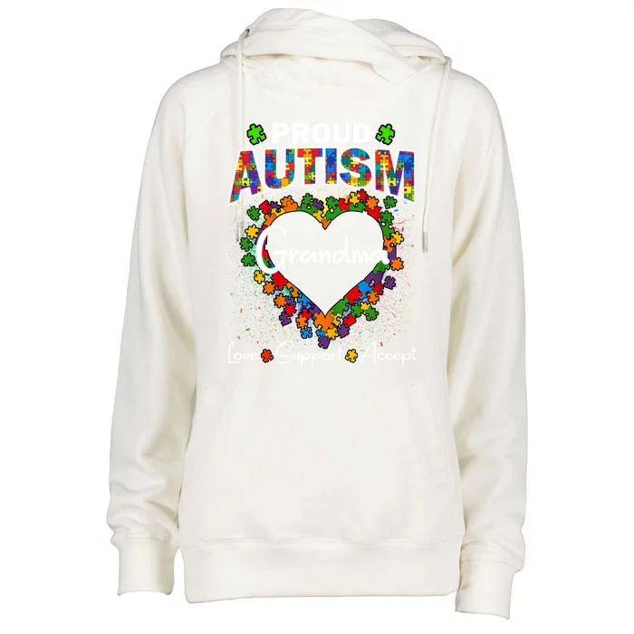 Proud Autism Grandma Love Support Accept Heart Cool Gift Womens Funnel Neck Pullover Hood