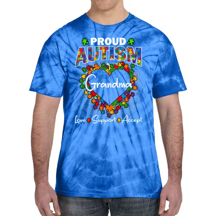 Proud Autism Grandma Love Support Accept Heart Cool Gift Tie-Dye T-Shirt