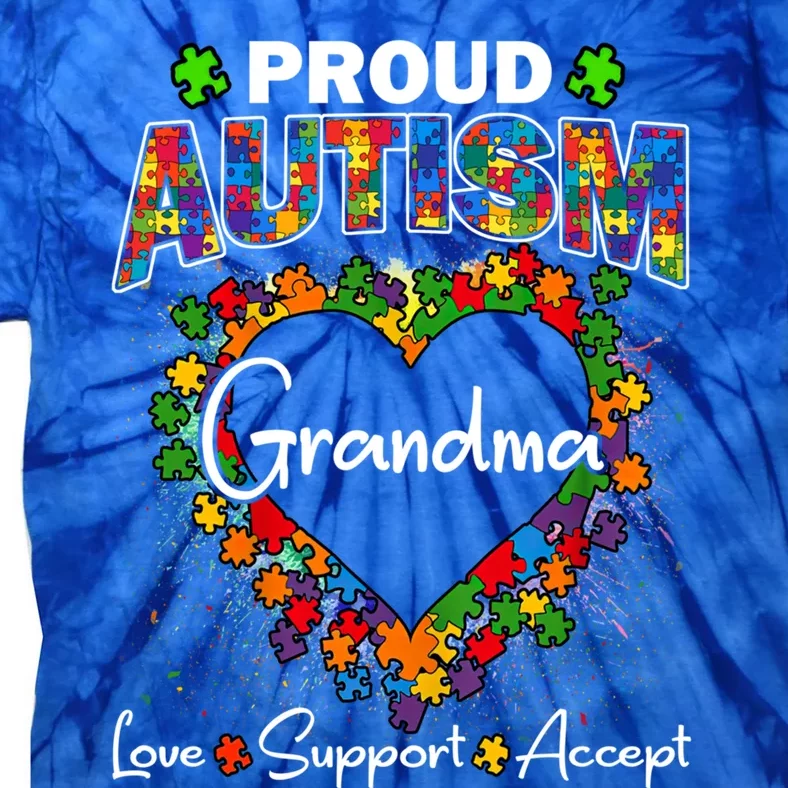 Proud Autism Grandma Love Support Accept Heart Cool Gift Tie-Dye T-Shirt