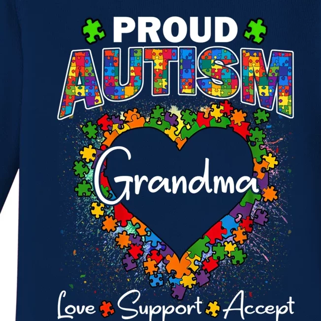 Proud Autism Grandma Love Support Accept Heart Cool Gift Baby Long Sleeve Bodysuit