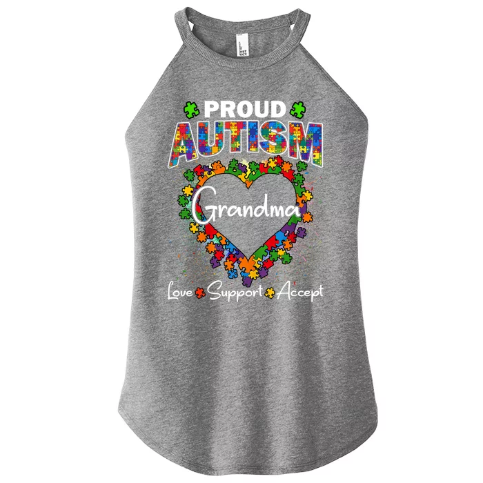 Proud Autism Grandma Love Support Accept Heart Cool Gift Women’s Perfect Tri Rocker Tank