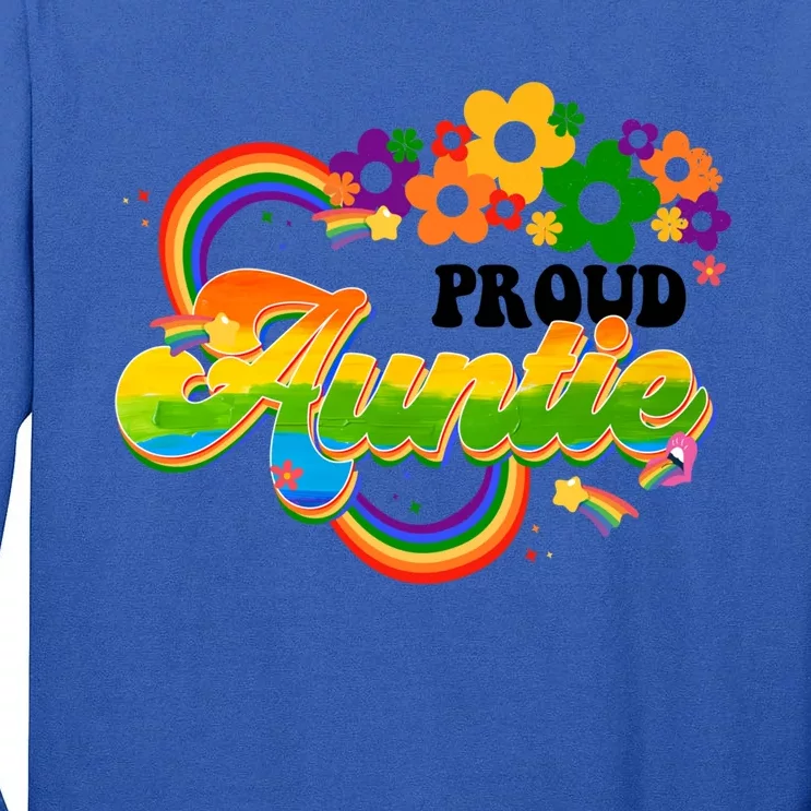 Proud Auntie Groovy Lgbt Pride Month Flower Gay Lesbian Funny Gift Tall Long Sleeve T-Shirt