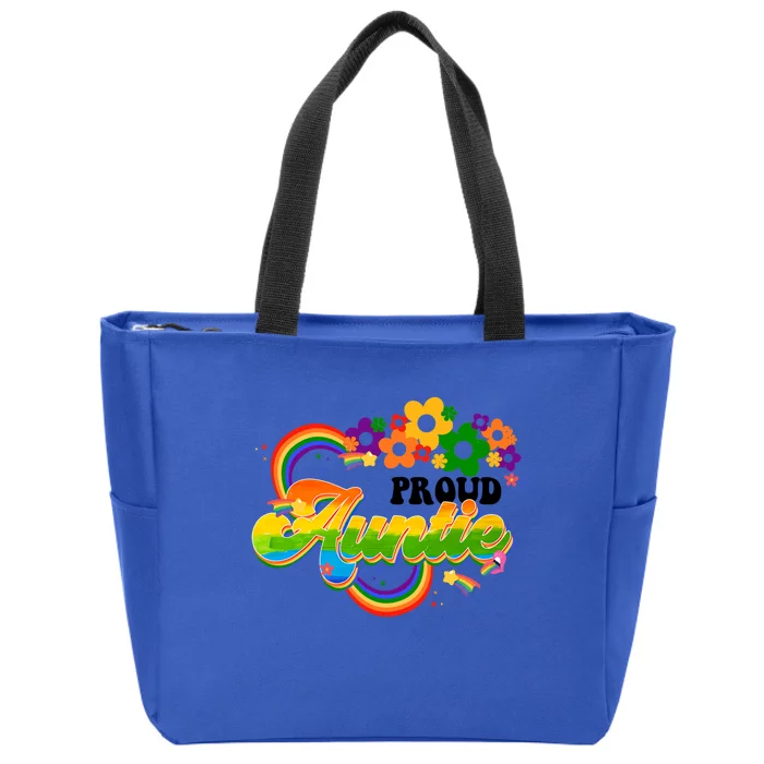 Proud Auntie Groovy Lgbt Pride Month Flower Gay Lesbian Funny Gift Zip Tote Bag