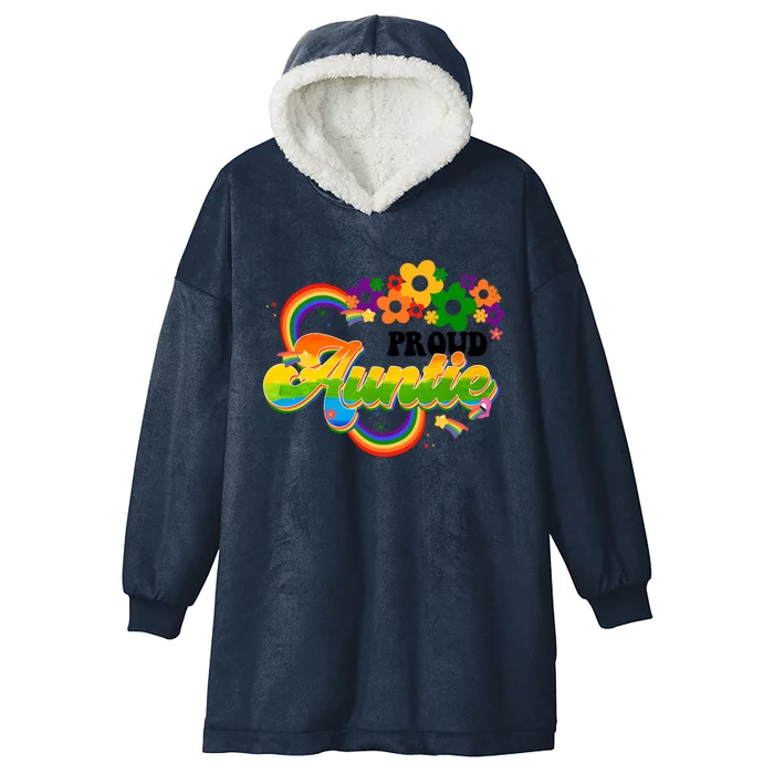 Proud Auntie Groovy Lgbt Pride Month Flower Gay Lesbian Funny Gift Hooded Wearable Blanket