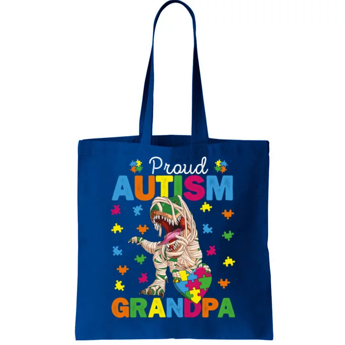 Proud Autism Grandpa Dinosaur Trex Autism Awareness Grandpa Gift Tote Bag