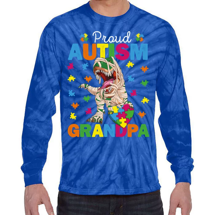 Proud Autism Grandpa Dinosaur Trex Autism Awareness Grandpa Gift Tie-Dye Long Sleeve Shirt