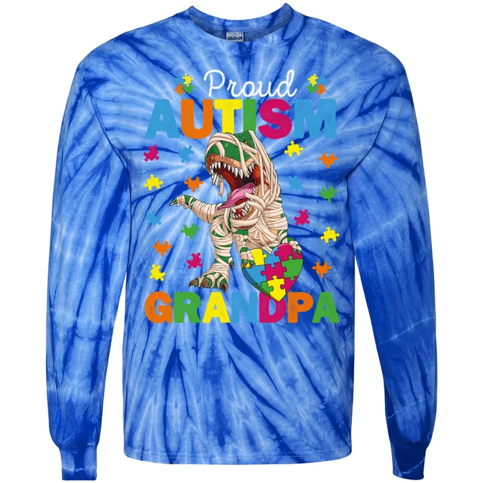 Proud Autism Grandpa Dinosaur Trex Autism Awareness Grandpa Gift Tie-Dye Long Sleeve Shirt