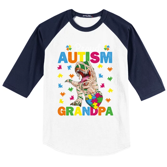 Proud Autism Grandpa Dinosaur Trex Autism Awareness Grandpa Gift Baseball Sleeve Shirt