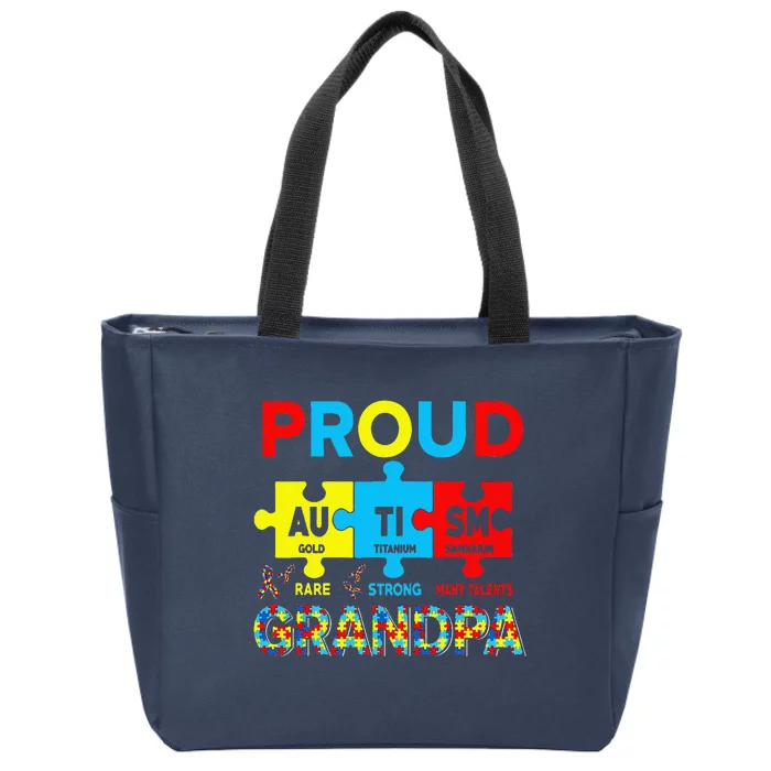 Proud Autism Grandpa Cute Autism Awareness Puzzle Pieces Zip Tote Bag