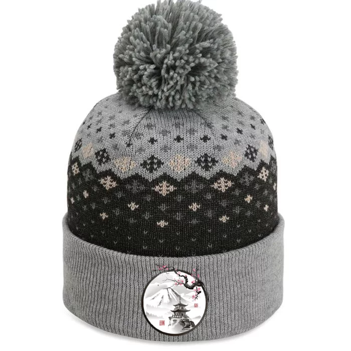 Pagoda Japanese Ink Painting The Baniff Cuffed Pom Beanie