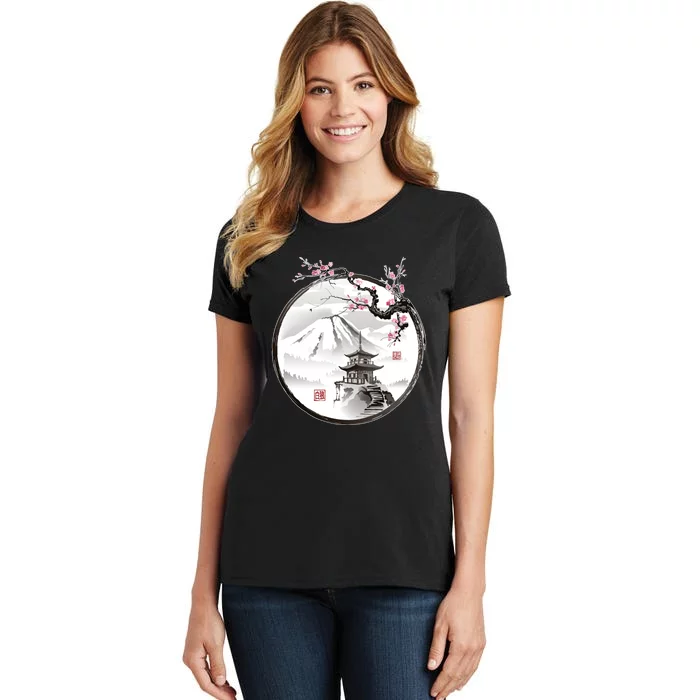 Pagoda Japanese Ink Painting Women's T-Shirt