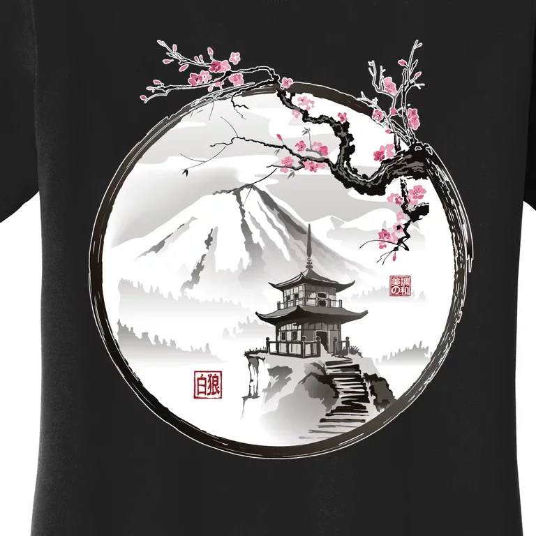 Pagoda Japanese Ink Painting Women's T-Shirt