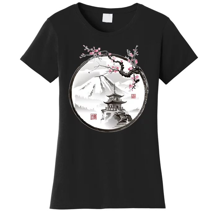 Pagoda Japanese Ink Painting Women's T-Shirt