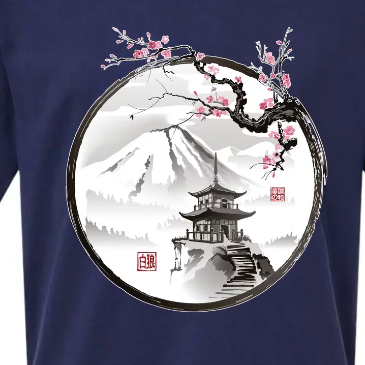 Pagoda Japanese Ink Painting Sueded Cloud Jersey T-Shirt