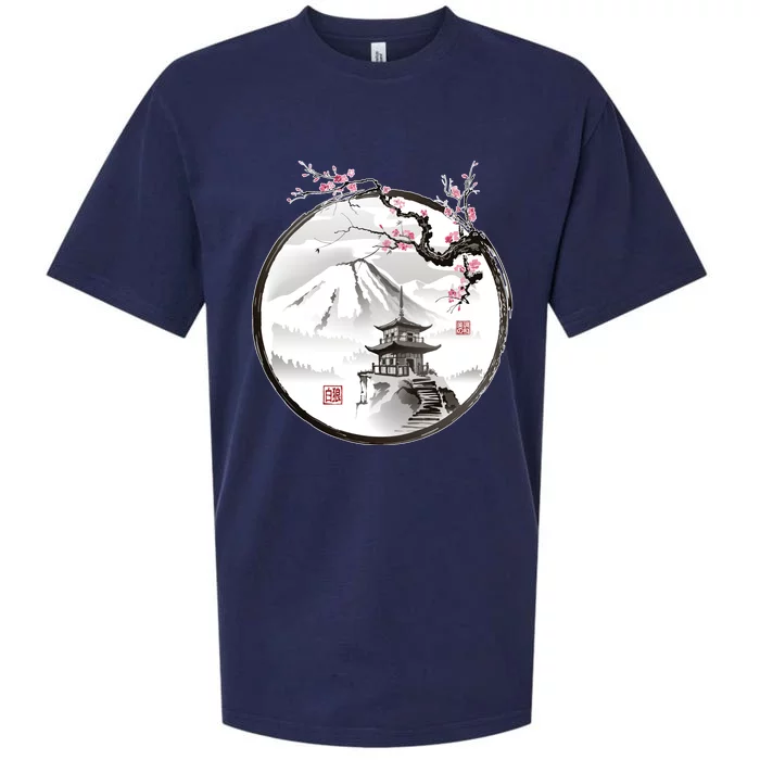 Pagoda Japanese Ink Painting Sueded Cloud Jersey T-Shirt