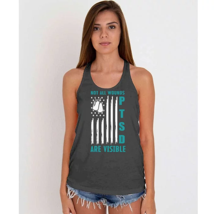 PTSD Awareness Hope Support Love American Flag Women's Knotted Racerback Tank