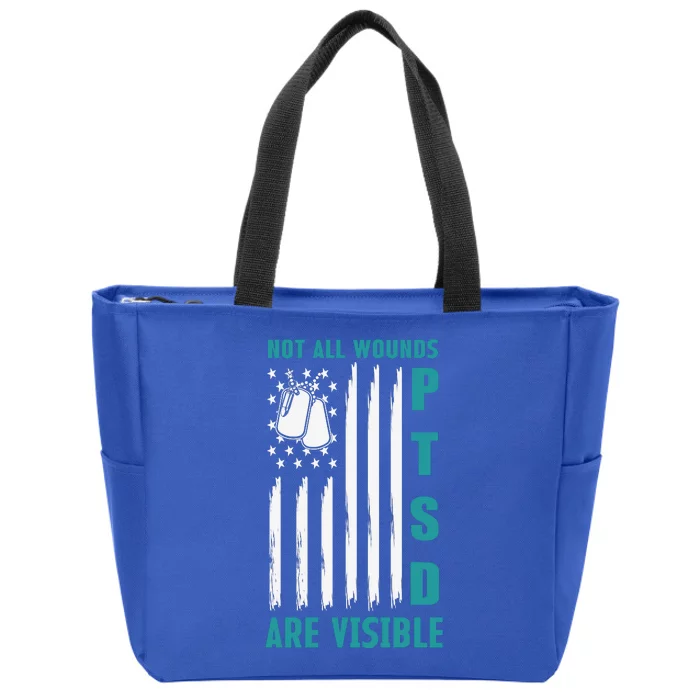 PTSD Awareness Hope Support Love American Flag Zip Tote Bag