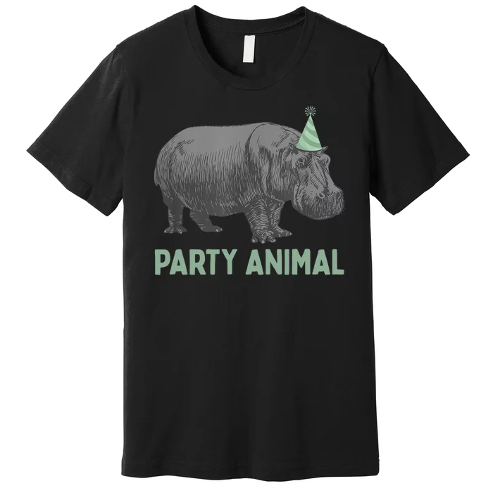 Party Animal Hippo Funny Birthday Premium T-Shirt