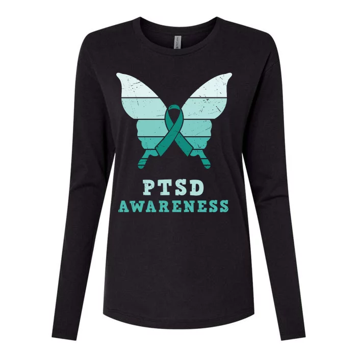 PTSD Awareness Hope Support Love Butterflt Ribbon Womens Cotton Relaxed Long Sleeve T-Shirt