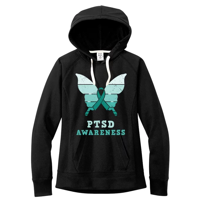 PTSD Awareness Hope Support Love Butterflt Ribbon Women's Fleece Hoodie