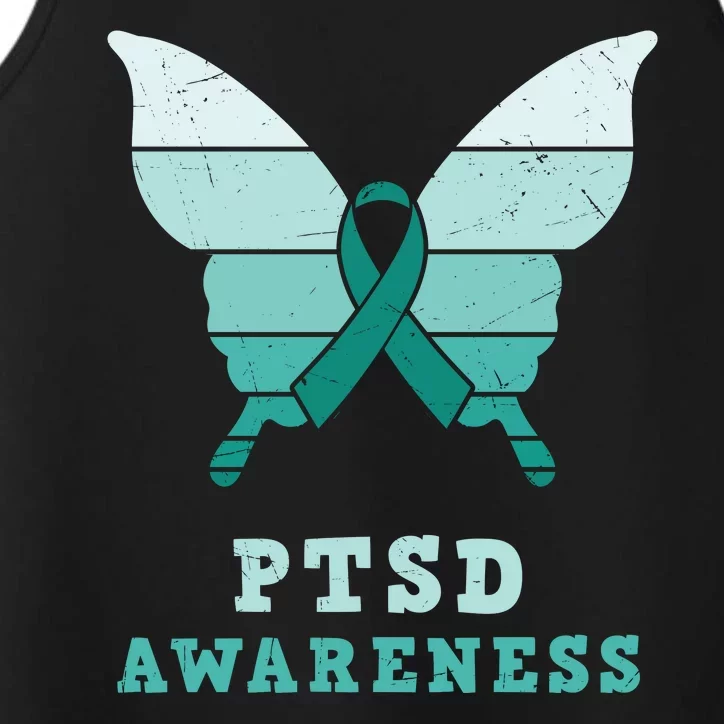 PTSD Awareness Hope Support Love Butterflt Ribbon Performance Tank