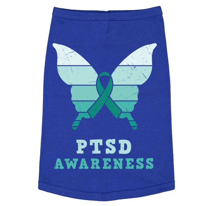 PTSD Awareness Hope Support Love Butterflt Ribbon Doggie Tank