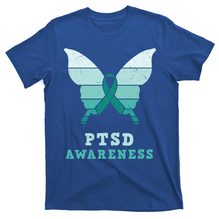 PTSD Awareness Hope Support Love Butterflt Ribbon T-Shirt