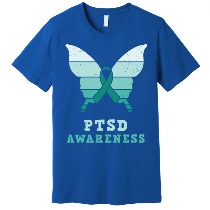 PTSD Awareness Hope Support Love Butterflt Ribbon Premium T-Shirt