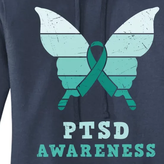 PTSD Awareness Hope Support Love Butterflt Ribbon Women's Pullover Hoodie