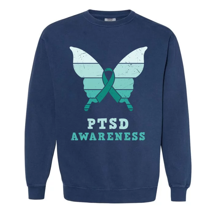 PTSD Awareness Hope Support Love Butterflt Ribbon Garment-Dyed Sweatshirt