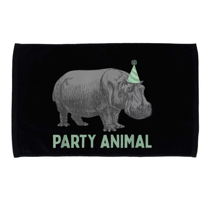 Party Animal Hippo Birthday Gift Funny Hippo Birthday Gift Microfiber Hand Towel