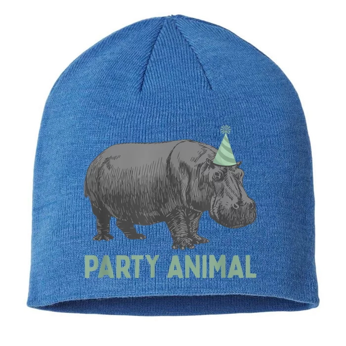 Party Animal Hippo Birthday Gift Funny Hippo Birthday Gift 8 1/2in Sustainable Knit Beanie