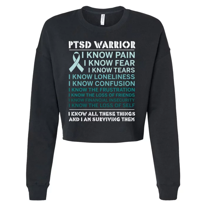 PTSD Awareness Hope Support Love Ribbon Cropped Pullover Crew