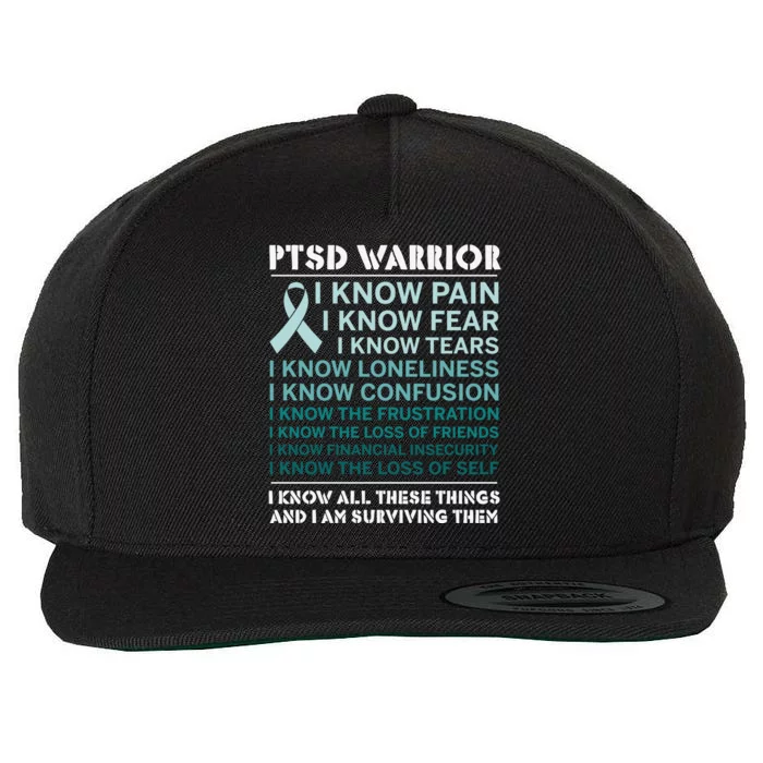 PTSD Awareness Hope Support Love Ribbon Wool Snapback Cap