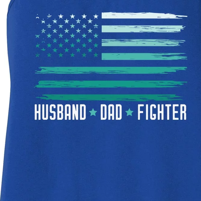 PTSD Awareness Husband Dad Fighter American Flag Women's Racerback Tank