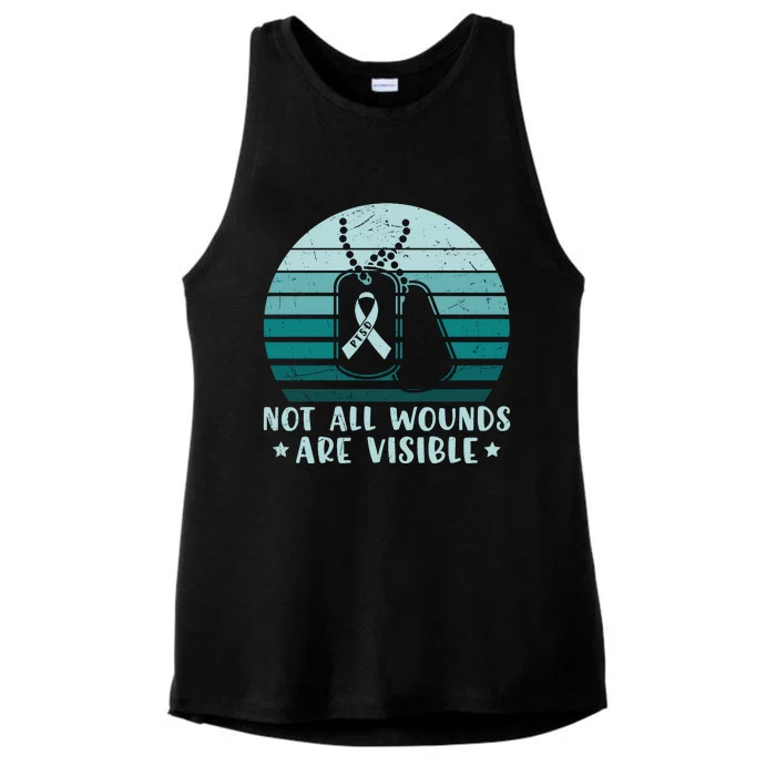 PTSD Awareness Hope Support Love Not All Wounds Are Visible Ladies Tri-Blend Wicking Tank