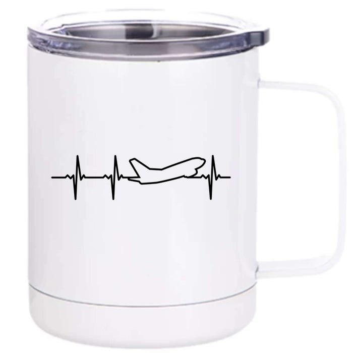 Pilot Airplane Heartbeat Gift Jet Airplane Aviation Gift Front & Back 12oz Stainless Steel Tumbler Cup