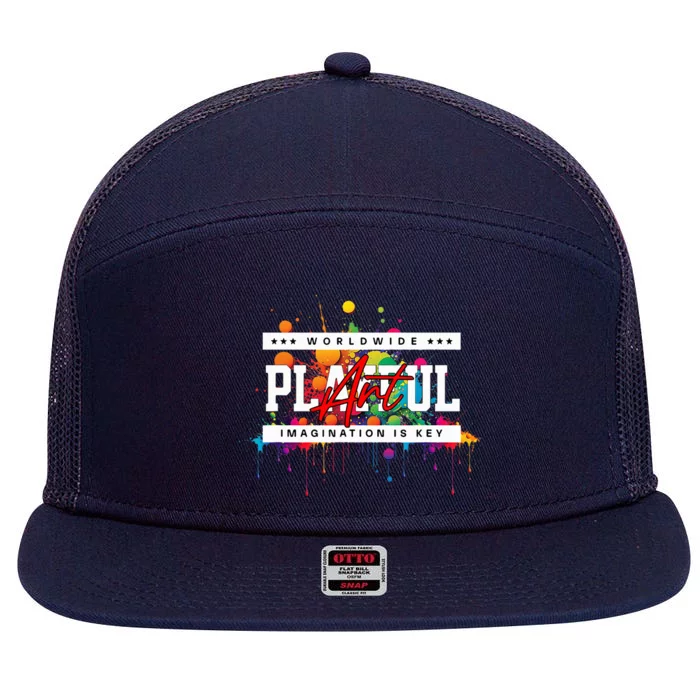 Playful Art Imagination Is Key 7 Panel Mesh Trucker Snapback Hat