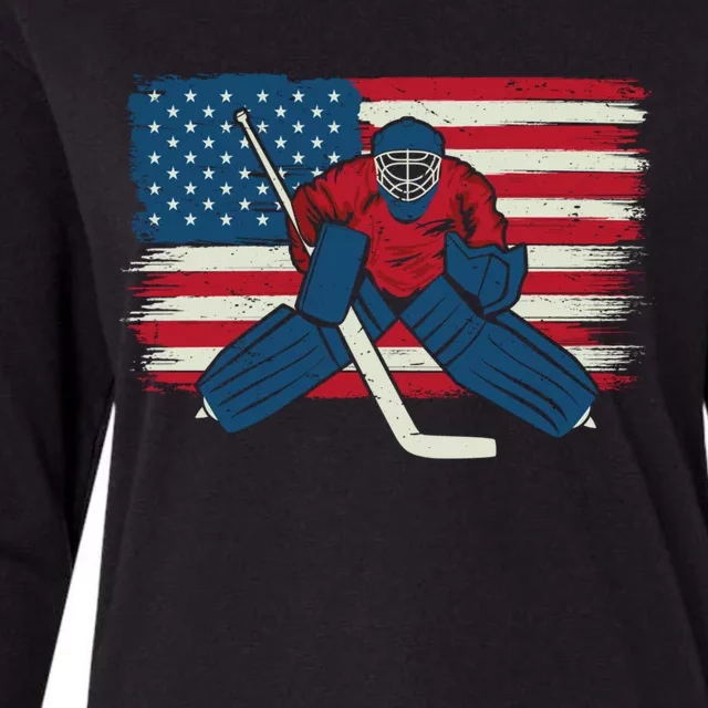 Patriotic American Ice Hockey Goalie Player Usa Flag Lover Gift Womens Cotton Relaxed Long Sleeve T-Shirt