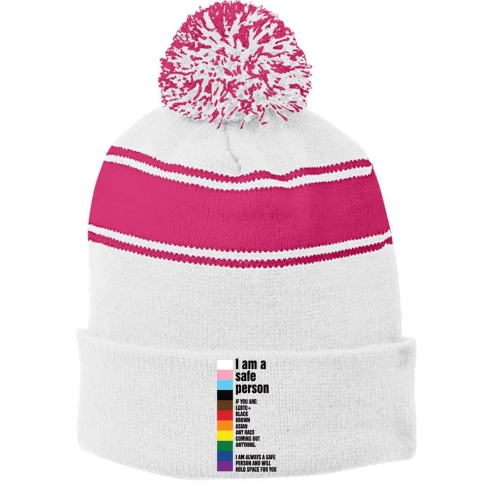 Pride Ally I Am A Safe Person Lgbtq Stripe Pom Pom Beanie