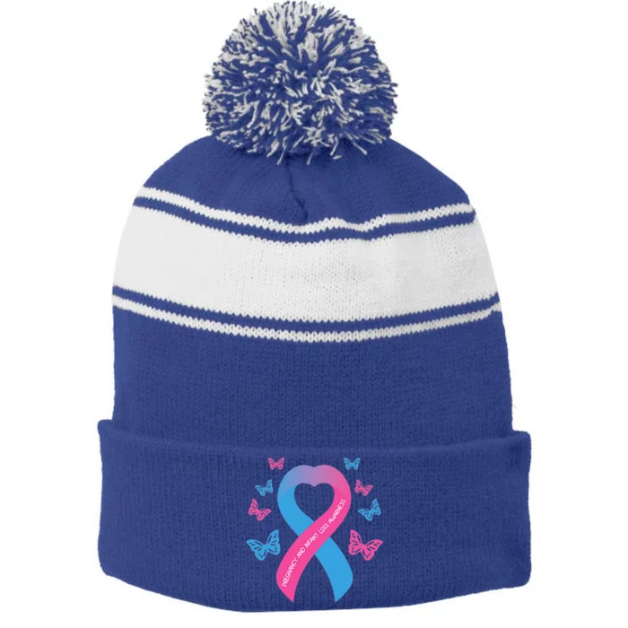 Pregnancy and Infant Loss Awareness Miscarriage Remembrance Stripe Pom Pom Beanie