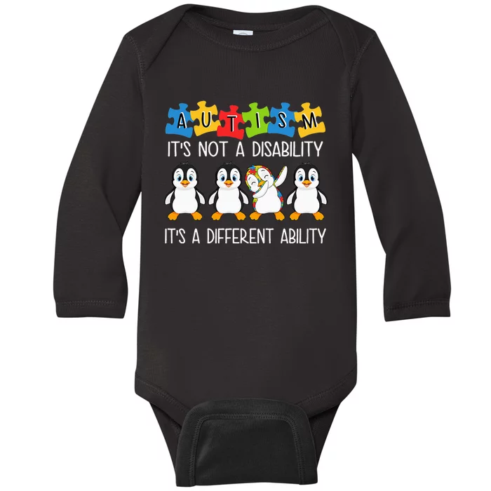 Penguin Autism Is Not A Disability It's A Different Ability Baby Long Sleeve Bodysuit