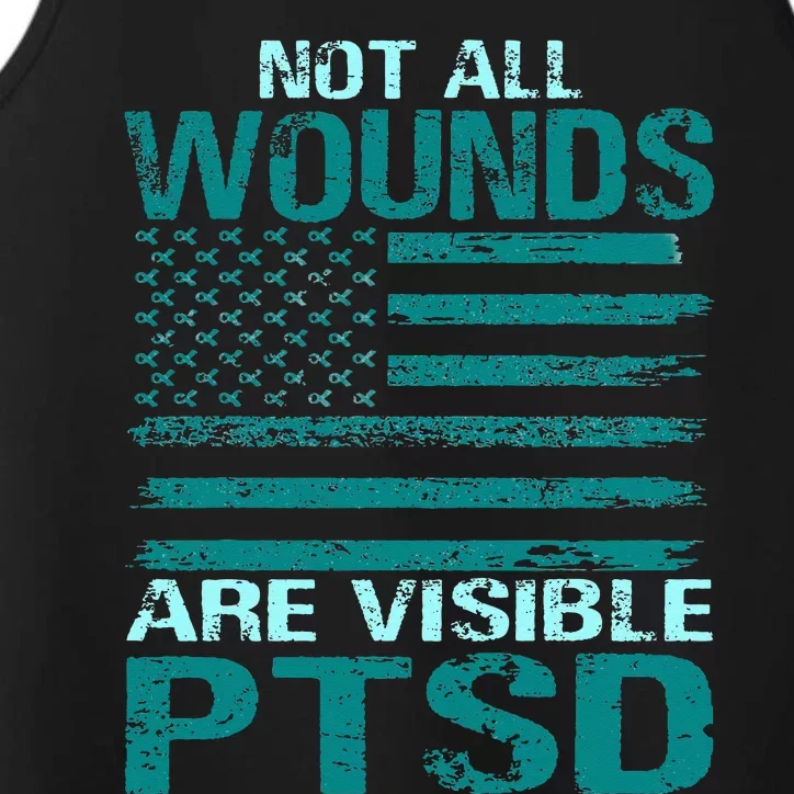 PTSD Awareness I Wear Teal Support The Troops Performance Tank